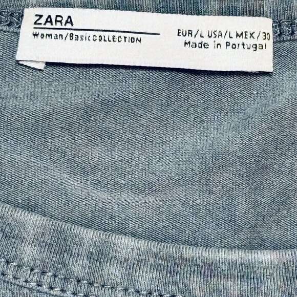 ZARA Stretch Bodycon Casual Dress Side Cut-Out Women Large Gray/Blue Round Neck - Picture 8 of 13